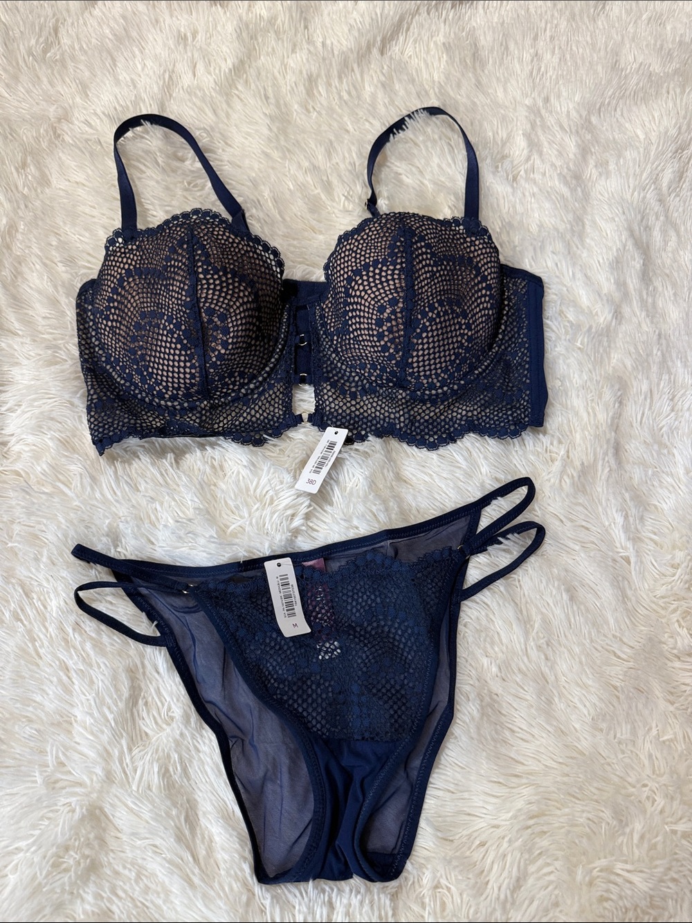 Adore Me Navy Lace Balconette Bra and Bikini Set